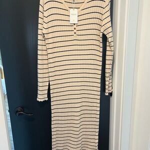 Striped Ribbed Knit Midi Dress